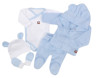 Kojenecká 5D pletená souprava do porodnice modrá 50