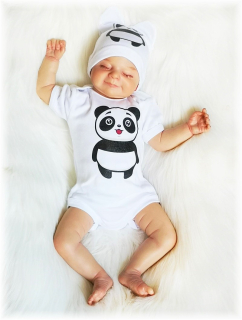 Kojenecké body kr. rukáv Panda bílá 56