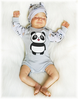 Kojenecké body dl. rukáv Panda šedá 62
