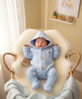 Kojenecký pletený overálek + capáčky modrý 80