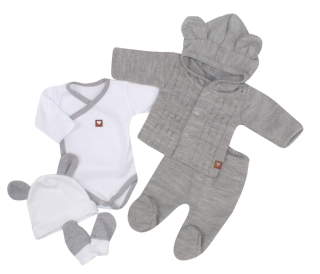 Kojenecká 5D pletená souprava do porodnice šedá 50