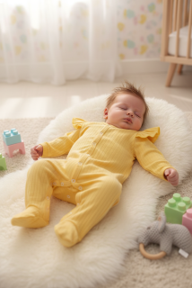 Kojenecký žlutý overal Proužek 50