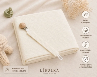 Dětská mušelínová deka Smetana + klip na dudlík