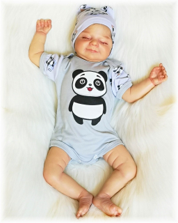 Kojenecké body kr. rukáv Panda šedá 48