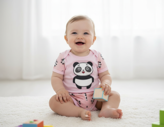 Kojenecká letní 2D souprava Panda růžová 56
