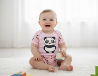 Kojenecká letní 2D souprava Panda růžová 62