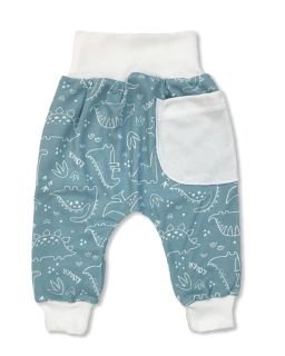 Kojenecké tepláčky s kapsičkou Dino máta 56
