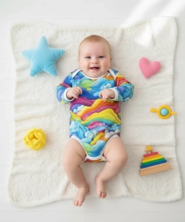 Kojenecké body dl. rukáv BE HAPPY duha 56