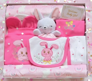 Brumlík dárkový set pro miminko Králíček tm. růžová 50/62