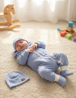 Kojenecký teplákový overal, čepička, capáčky Brumlík modrá 56