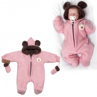 Kojenecká pletená kombinéza s kožíškem Teddy Bear růžová 62