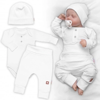 Kojenecká žebrovaná rostoucí 3D souprava BABY BOY bílá 68/74