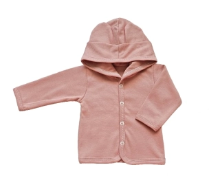 Kojenecká bavlněná mikinka s kapucí pudrová 62
