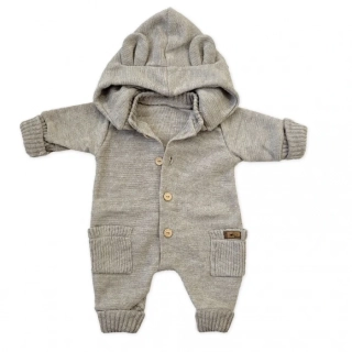Kojenecký pletený overal s kapucí - oříšek 56/62