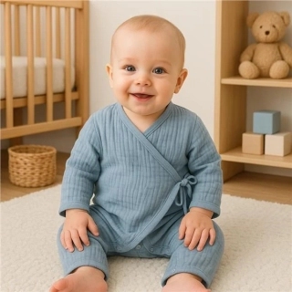 Kojenecký mušelínový overal modrá 62