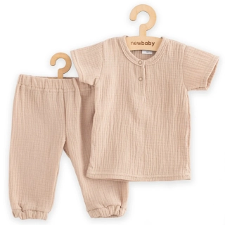 Kojenecká 2D mušelínová souprava tričko+kalhoty beige 68