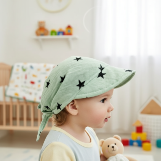Dětský mušelínový šátek s kšiltíkem Hvězdička máta