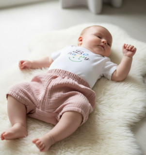 Kojenecké mušelínové kraťasy pudrová 56