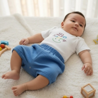 Kojenecké mušelínové kraťasy modrá 62