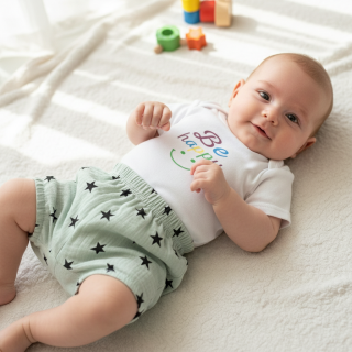 Kojenecké mušelínové kraťasy Hvězdička máta 62