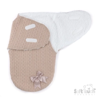 Vyteplená swaddle zavinovačka s kožíškem kapučíno