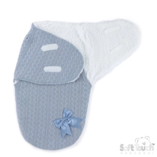 Vyteplená swaddle zavinovačka s kožíškem modrá