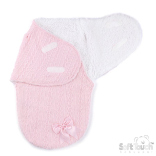 Vyteplená swaddle zavinovačka s kožíškem růžová