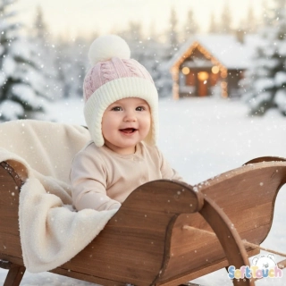 Kojenecká  zimní čepička ouško růžová