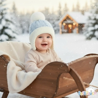 Kojenecká  zimní čepička ouško modrá