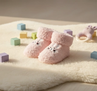 Kojenecké žinilkové ponožky zajíček růžová