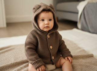 Kojenecký pletený svetřík s kapuckou hnědá 48/50