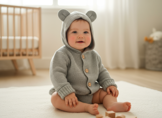 Kojenecký pletený svetřík s kapuckou šedá 48/50