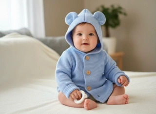 Kojenecký pletený svetřík s kapuckou modrá 56/62