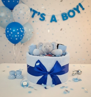 Brumlík dárkový balíček dortík Sloník auto modré 56/62