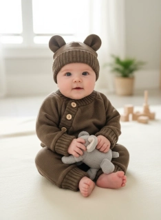 Kojenecká rostoucí 3D pletená souprava čokoláda 56/62