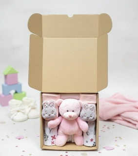 Brumlík dárkový set pro miminko Méďa šedý králíček 50/68