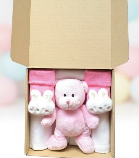 Brumlík dárkový set pro miminko Méďa růžový králíček 74/80