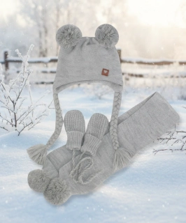 Kojenecká zimní čepička, šála a rukavičky šedá