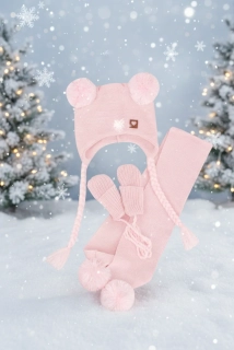 Kojenecká zimní čepička, šála a rukavičky růžová