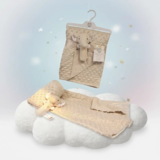 Dětská minky deka kapučíno s hračkou sloník 