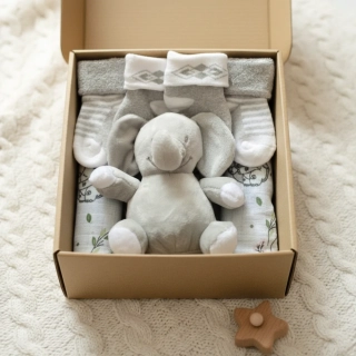 Brumlík dárkový set pro miminko Veselý sloník šedá 74/80