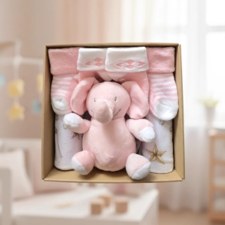 Brumlík dárkový set pro miminko Veselý sloník růžová 74/80