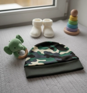 Kojenecká bavlněná čepička Hříbek army zelená