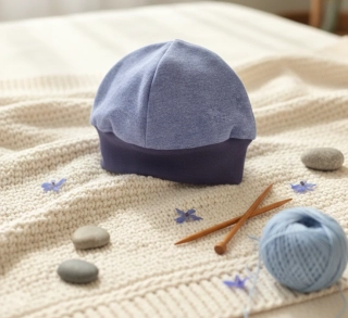 Kojenecká bavlněná čepička Hříbek modrá melanž