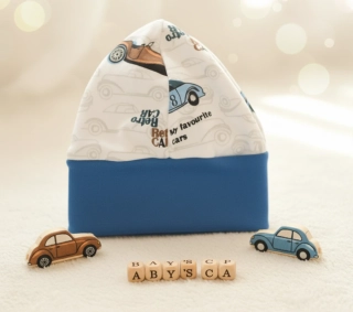 Kojenecká bavlněná čepička Hříbek retro car m