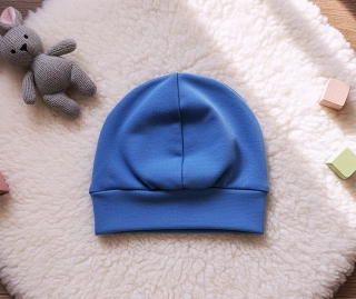Kojenecká bavlněná čepička Hříbek modrá