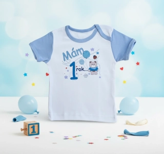 Kojenecké tričko Mám 1 rok – modrá 80
