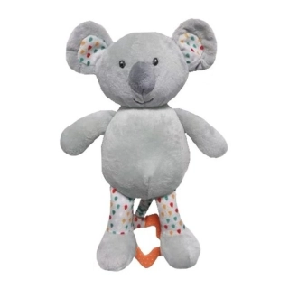 Závěsná plyšová hračka Koala s melodií a chrastítkem – interaktivní hračka do kočárku pro miminko