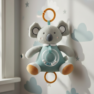 Závěsná plyšová hračka Koala šedá s melodií 18 cm – usínací hračka pro miminko