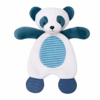 Plyšová panda s chrastítkem, šustícím tělíčkem a kousátky 25 cm – senzorická hračka pro miminko